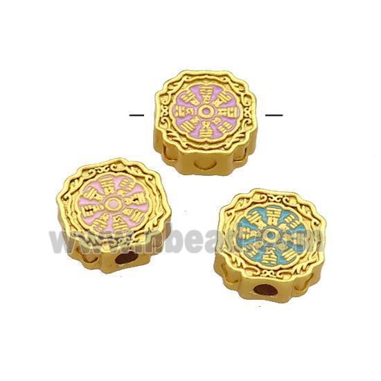 Copper Circle Beads Cloisonne Chinese Eight Diagrams 18K Gold Plated Mixed