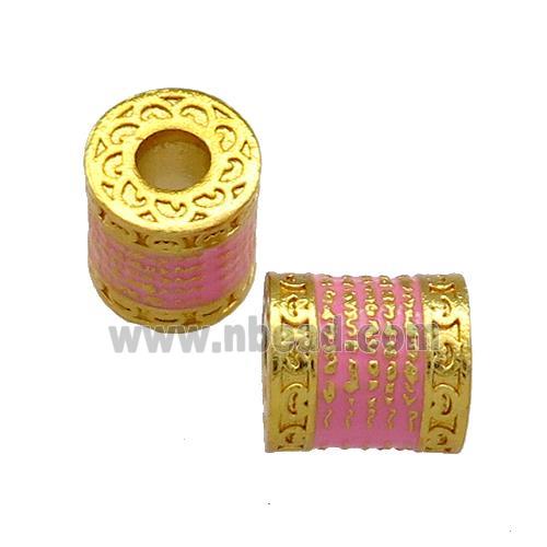 Copper Tube Beads Pink Cloisonne Buddhist Large Hole 18K Gold Plated