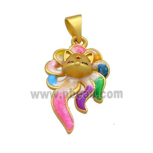 Copper Fox Charms Pendant Multicolor Cloisoone 18K Gold Plated