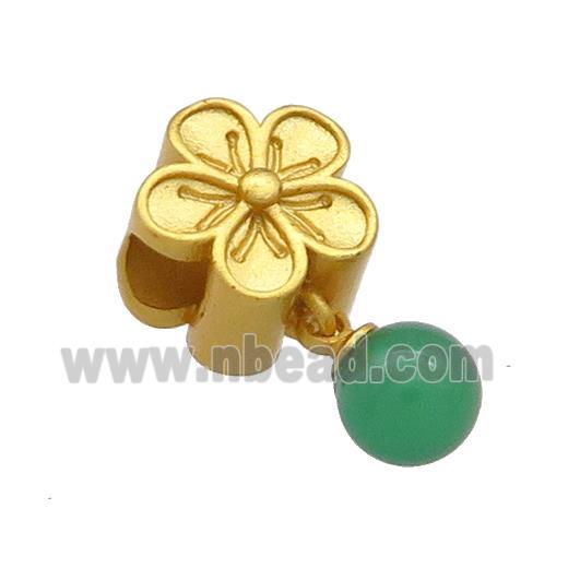 Copper Flower Beads With Green Green Jade 18K Gold Plated