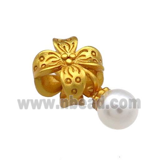 Copper Flower Beads With White Pearlized Resin 18K Gold Plated