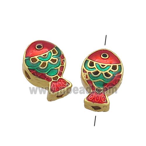 Copper Fish Beads Multicolor Painted Gold Plated