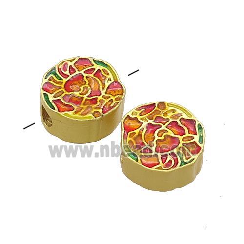 Copper Flower Beads Orange Painted Gold Plated