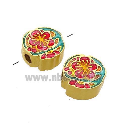 Copper Flower Beads Multicolor Painted Gold Plated