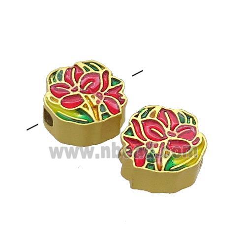 Copper Flower Beads Multicolor Painted Gold Plated
