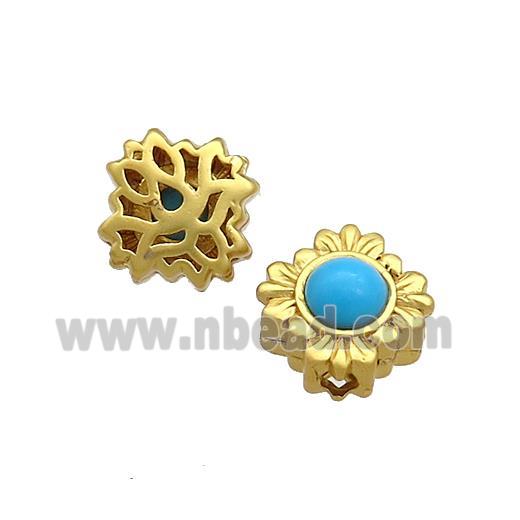 Copper Flower Beads Pave Jade Gold Plated