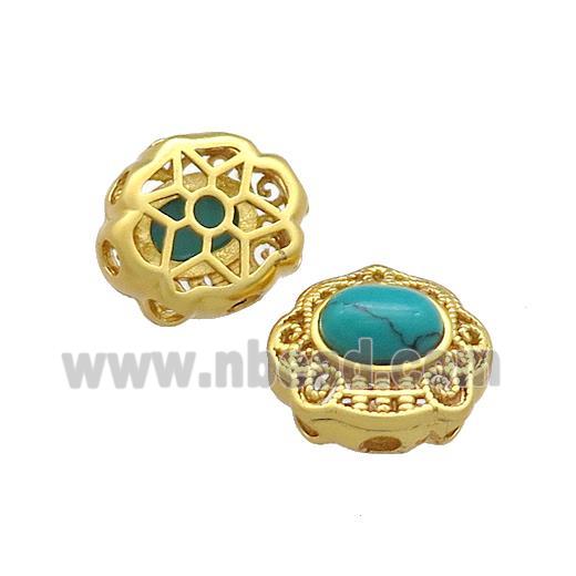 Copper Beads Pave Teal Turquoise Gold Plated