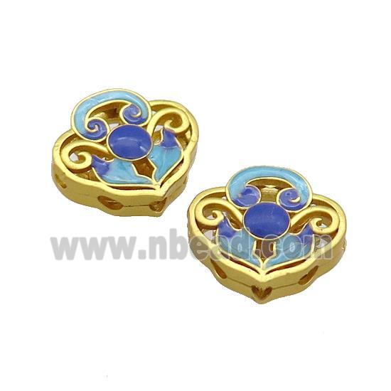 Copper Flower Beads Blue Cloisonne Gold Plated