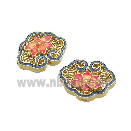Copper Flower Talisman Beads Painted Flower Gold Plated