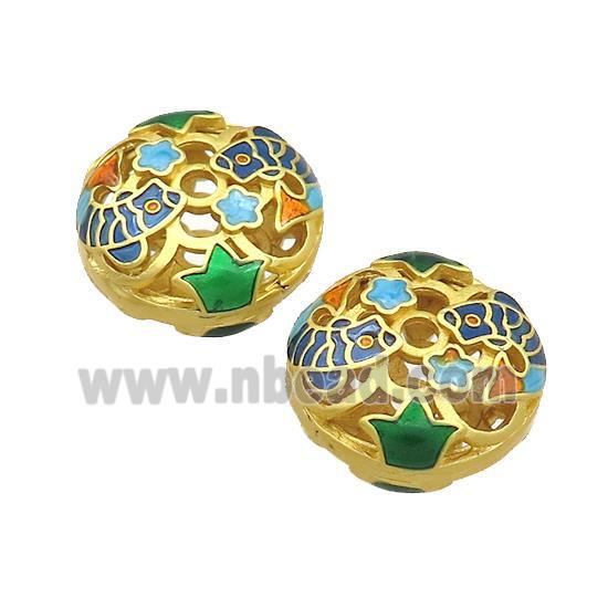 Copper Coin Beads Multicolor Painted Fish Hollow Gold Plated