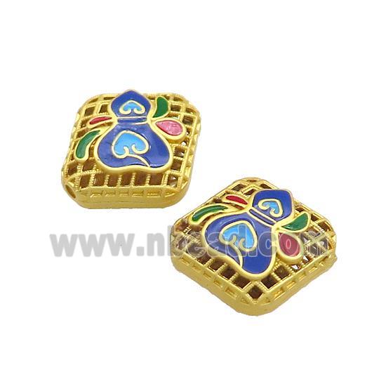 Copper Rhombic Beads Blue Painted Hollow Gold Plated