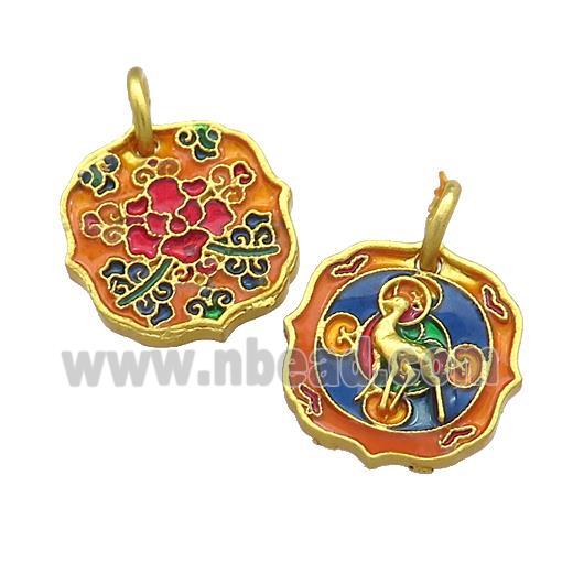 Copper Circle Pendant Multicolor Painted Deer Gold Plated