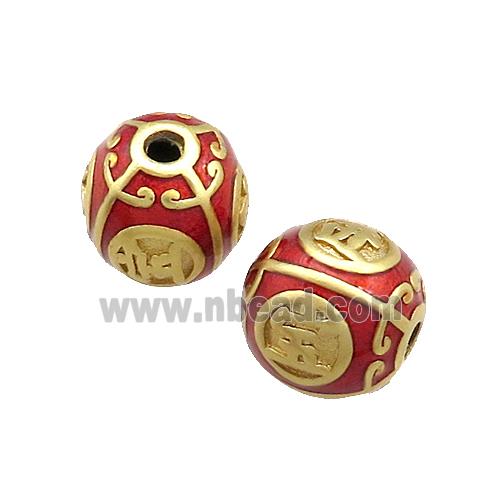 Copper Round Beads Red Painted Gold Plated