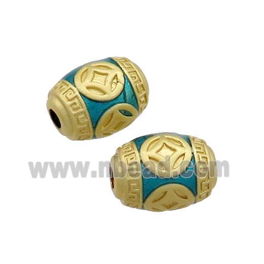 Copper Barrel Beads Blue Painted Gold Plated
