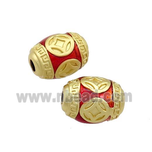 Copper Barrel Beads Red Painted Gold Plated