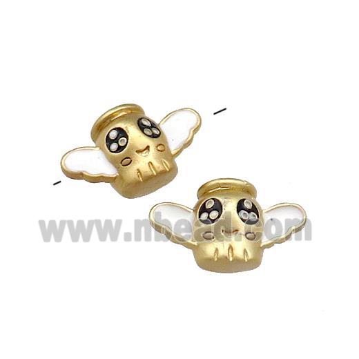 Copper Ghost Charms Beads Halloween White Painted Large Hole Gold Plated