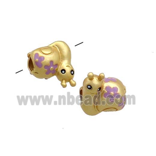 Copper Snail Beads Purple Painted Large Hole Gold Plated