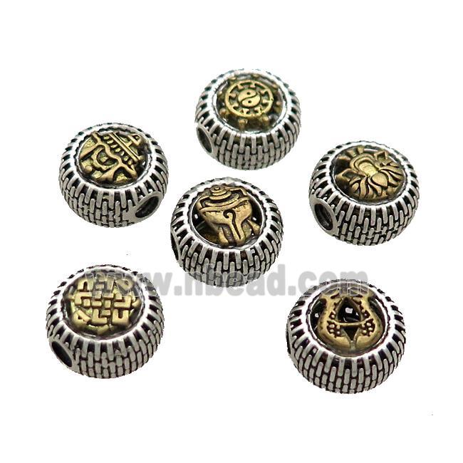 Tibetan Style Chinese Auspicious Eight Treasures Beads Coin Large Hole Antique Silver Bronze Mixed
