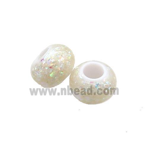 White Resin Rondelle Beads Pave Yellow Fire Opal Large Hole Smooth