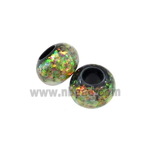 Black Resin Rondelle Beads Pave Olive Fire Opal Large Hole Smooth