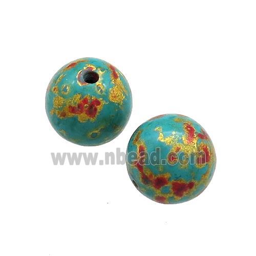 Wood Beads Green Painted Smooth Round
