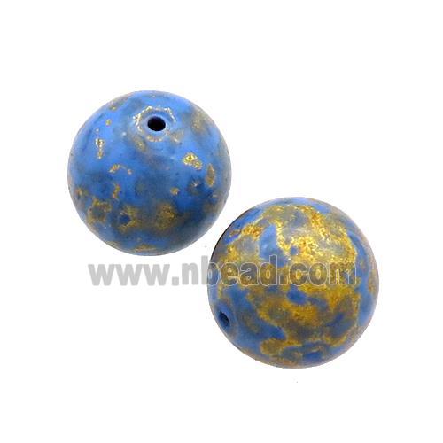 Wood Beads Blue Painted Smooth Round