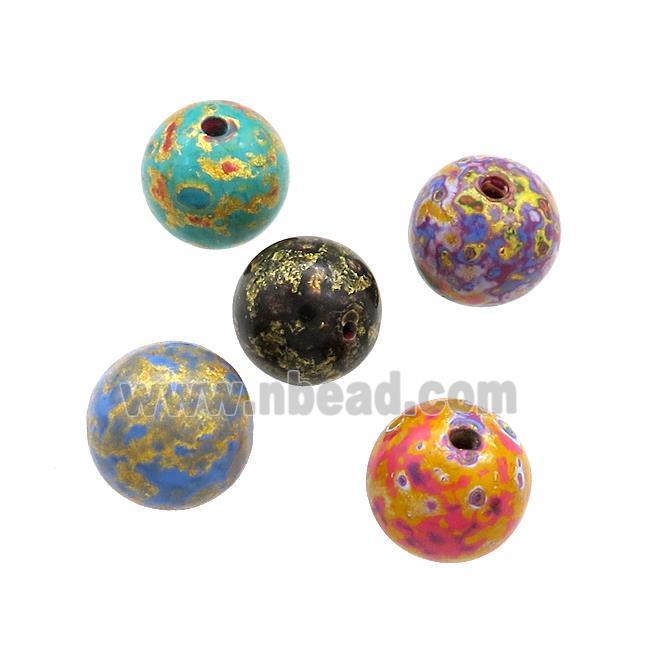Wood Beads Painted Smooth Round Mixed Color