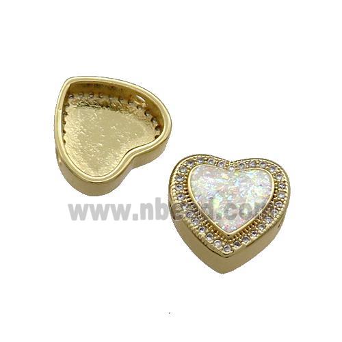Copper Heart Beads Pave White Fire Opal Zircon 18K Gold