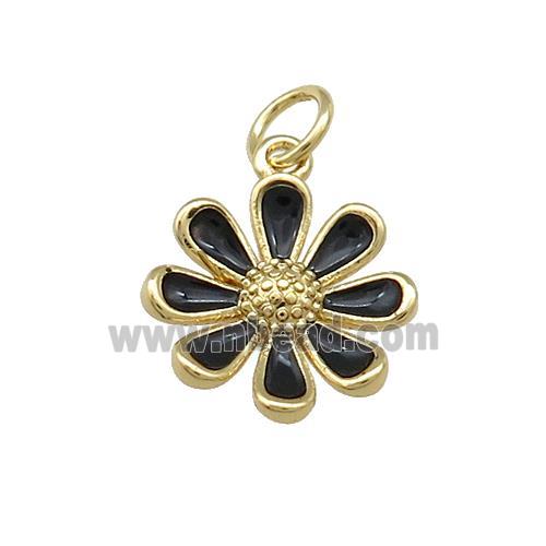 Copper Daisy Pendant Flower Black Enamel Gold Plated