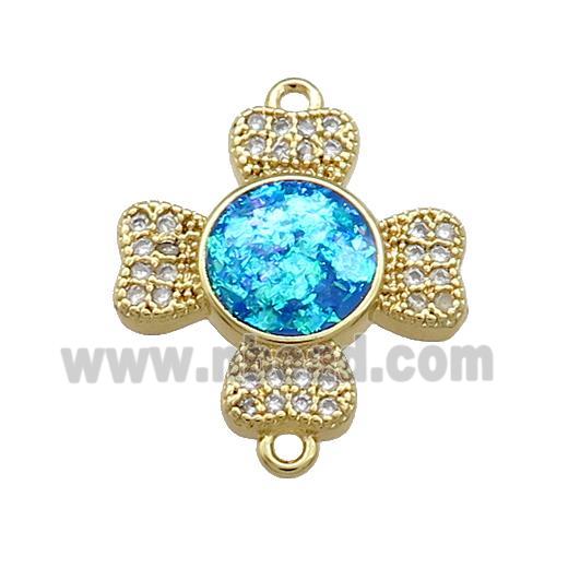 Copper Cross Connector Pave Blue Fire Opal Zircon 18K Gold Plated