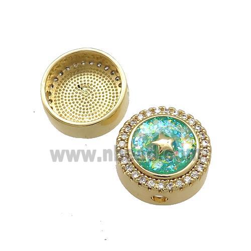 Copper Button Beads Pave Green Fire Opal Star 18K Gold Plated