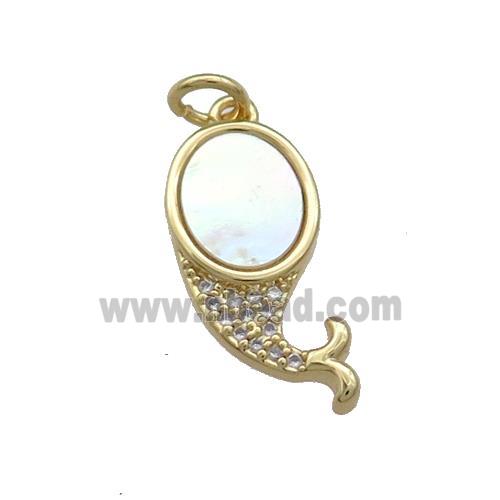Mermaid Charms Copper Pendant Pave Shell Zircon 18K Gold Plated