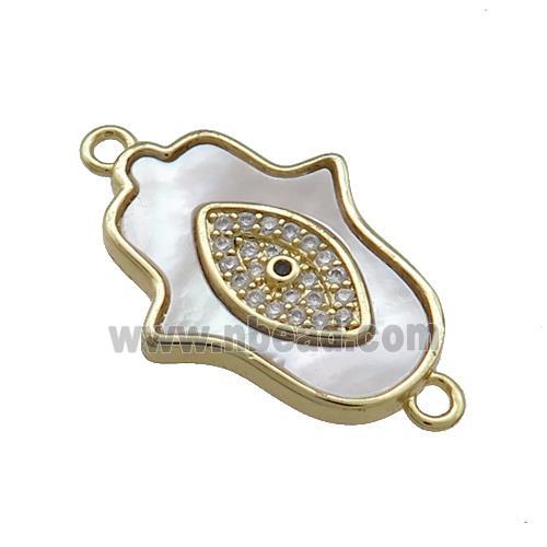 Copper Hamsahand Eye Connector Pave Shell Zircon 18K Gold Plated