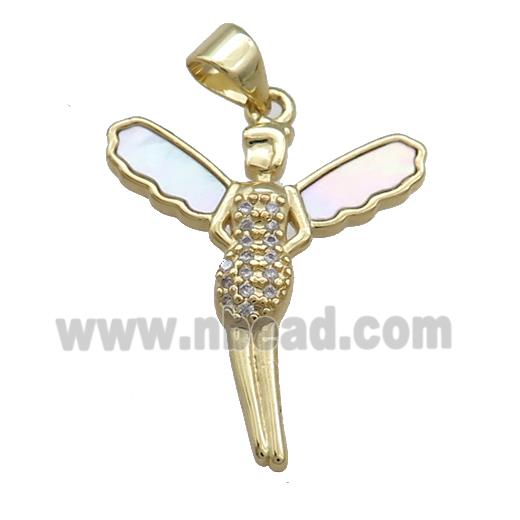 Copper Fairy Charms Pendant Pave Shell Zircon 18K Gold Plated
