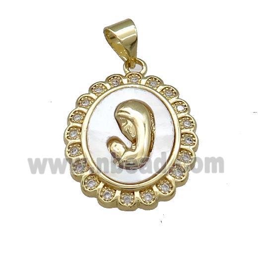 Virgin Mary Charms Copper Pendant Pave Shell Zircon Religious 18K Gold Plated