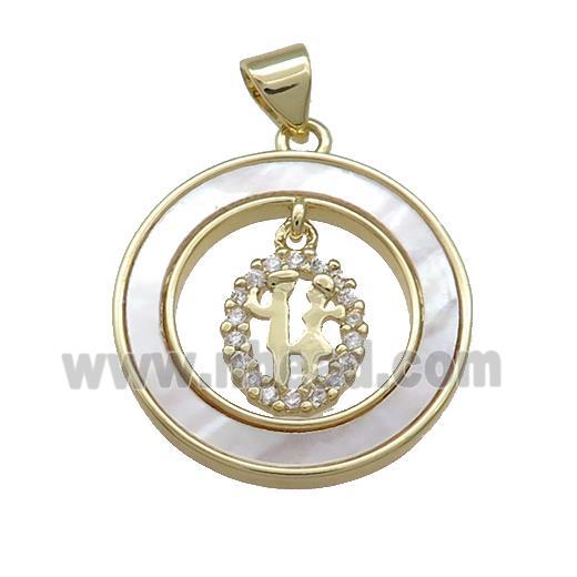 Copper Couple Pendant Pave Shell Zircon Circle 18K Gold Plated