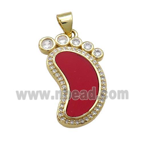 Copper Barefoot Pendant Pave Red Shell Zircon 18K Gold Plated