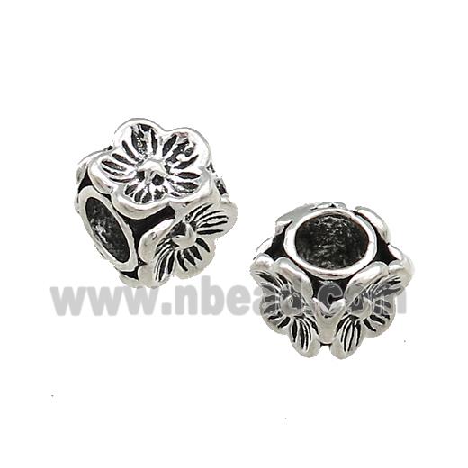 Tibetan Style Copper Flower Beads Cube Antique Silver