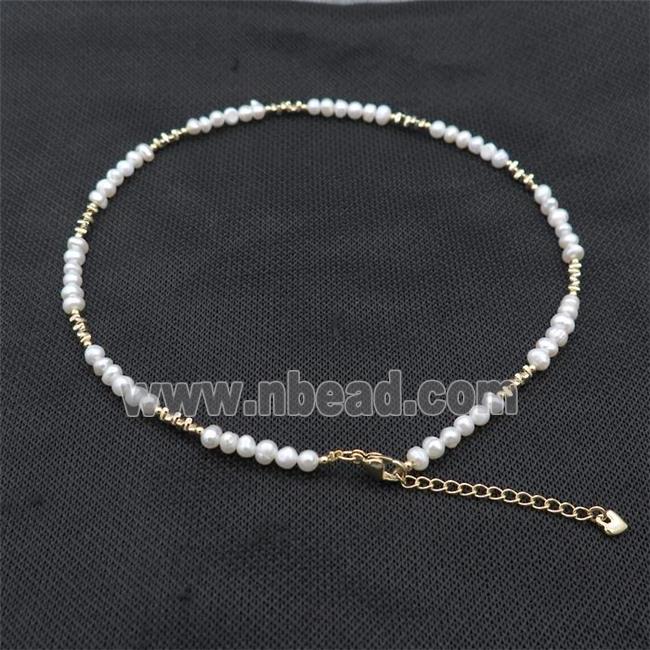 White Pearl Necklace Copper Gold Plated