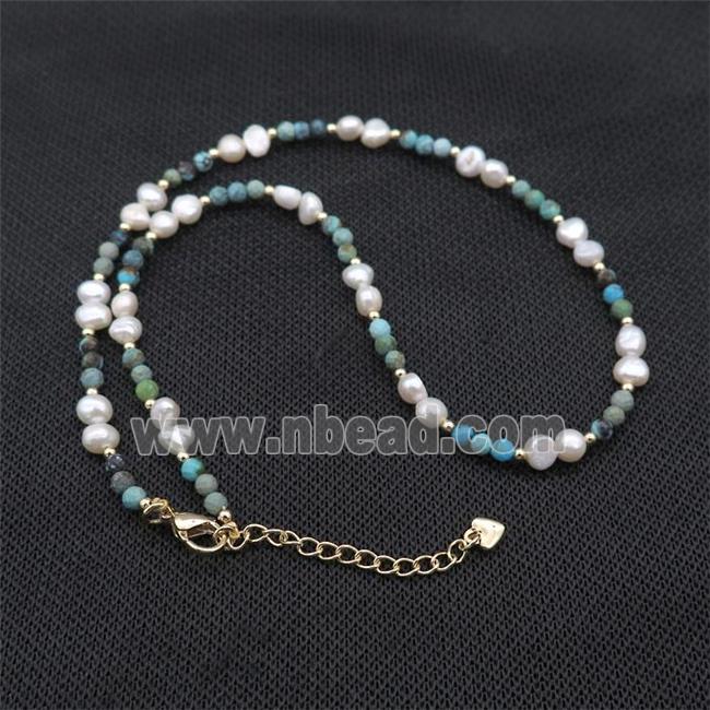 White Pearl Necklace With Turquoise