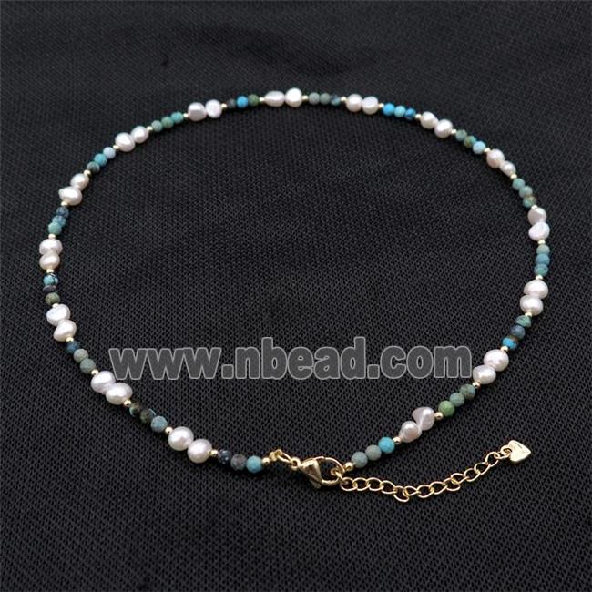 White Pearl Necklace With Turquoise