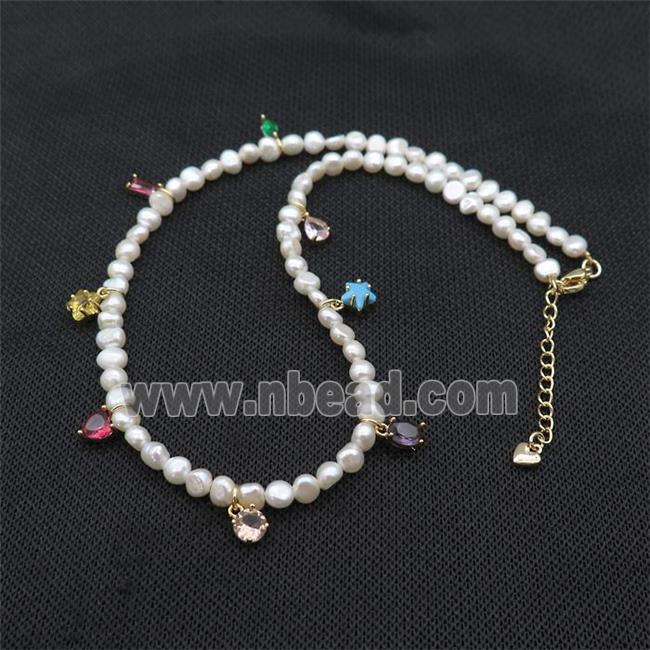 White Pearl Necklace With Crystal Glass