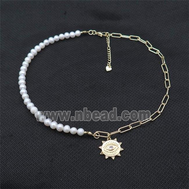 White Pearl Necklace With Copper Chain Gold Plated