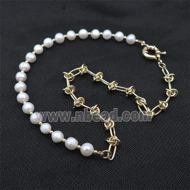 White Pearl Necklace With Copper Chain Gold Plated