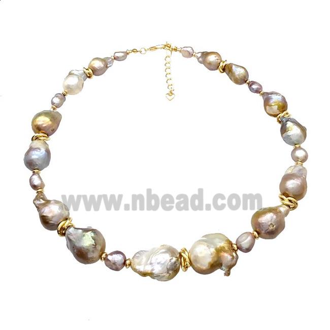 Baroque Style Pearl Necklace Multicolor