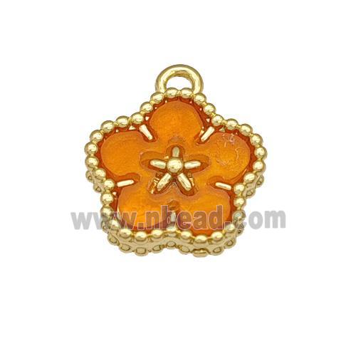 Copper Flower Pendant Pave Resin Gold Plated