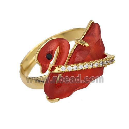 Copper Swan Rings Pave Acrylic Zirconia Adjustable Gold Plated