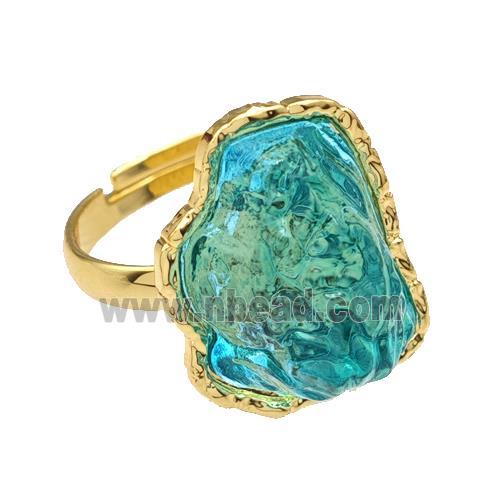 Copper Rings Pave Teal Acrylic Mountain Adjustable Gold Plated