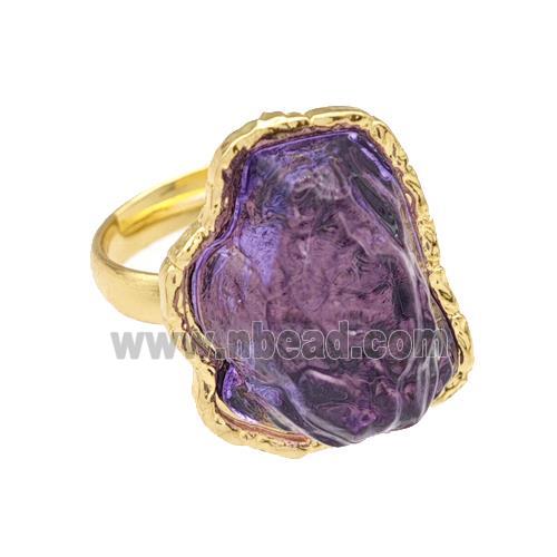 Copper Rings Pave Purple Acrylic Mountain Adjustable Gold Plated