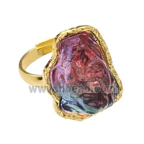Copper Rings Pave Rainbow Acrylic Mountain Adjustable Gold Plated